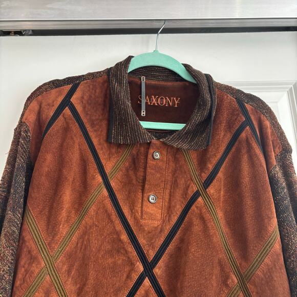 SAXONY Men’s Vintage Genuine Leather Knit
Pullover Sweater M - Picture 2 of 15